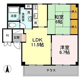 グランデュール高柳B棟 2LDKの間取図画像