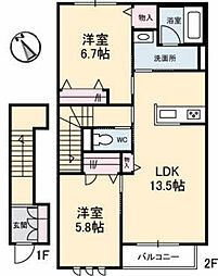 グラム 2LDKの間取図画像
