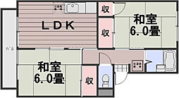 コーポラス福成 2LDKの間取図画像