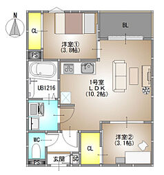 REGALEST 伊島I 2LDKの間取図画像