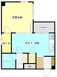 中山下赤松ビル 1DKの間取図画像