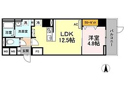 ウエストワン 1LDKの間取図画像
