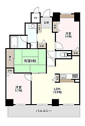 ファミールタワープラザ岡山 3LDKの間取図画像