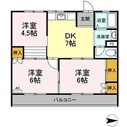 大森サンハイム 3DKの間取図画像
