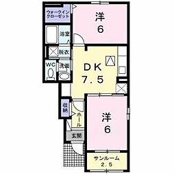 エルヴィータ・ウーノ 2DKの間取図画像