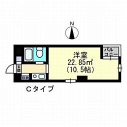 アルファ清心町2 1Kの間取図画像