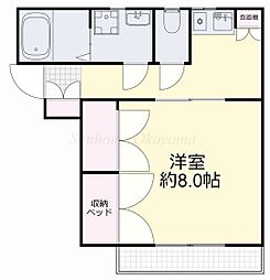庭瀬メゾンC 1Kの間取図画像