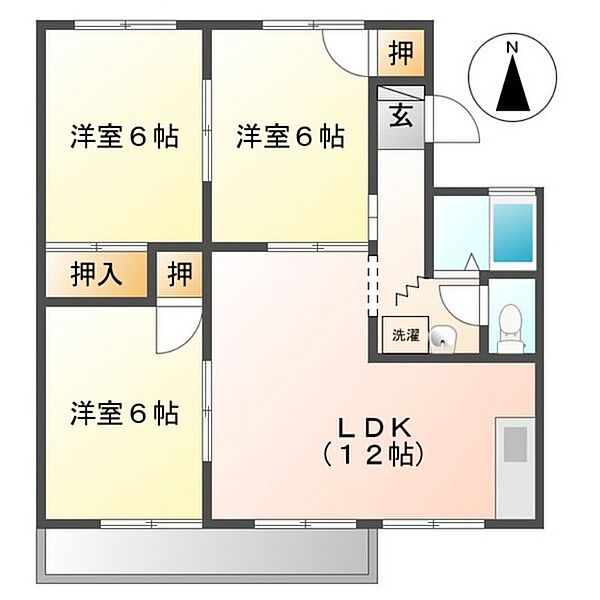 岡山県岡山市北区平田(賃貸アパート3LDK・2階・62.92㎡)の写真 その2