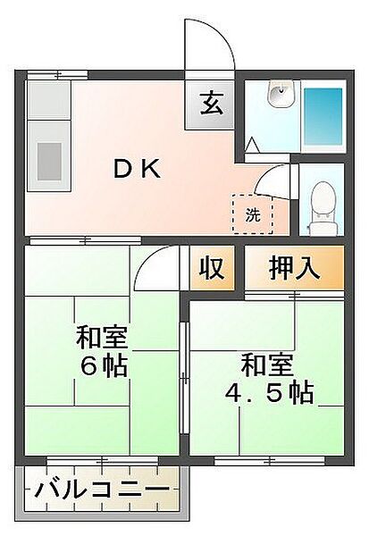 岡山県岡山市北区花尻ききょう町(賃貸アパート2DK・2階・29.00㎡)の写真 その2