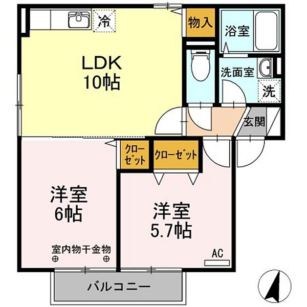 岡山県岡山市北区今保(賃貸アパート2LDK・2階・48.79㎡)の写真 その2