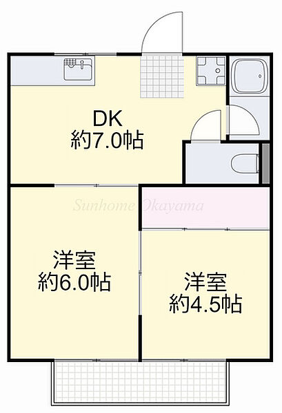 岡山県岡山市北区今2丁目(賃貸アパート2DK・2階・30.60㎡)の写真 その2