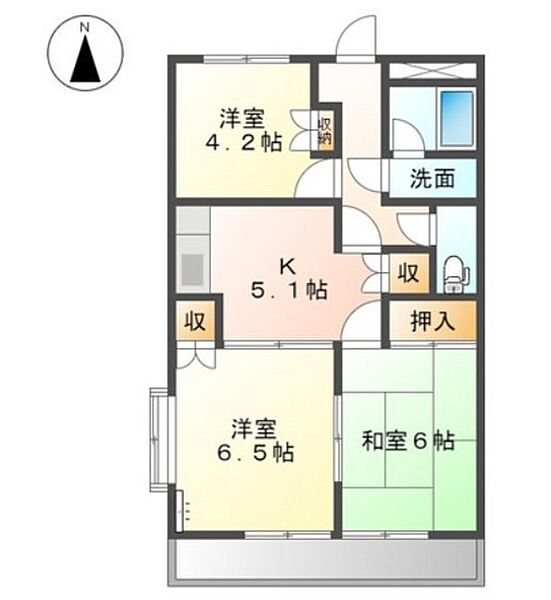 岡山県岡山市中区長岡(賃貸マンション3K・3階・51.87㎡)の写真 その2