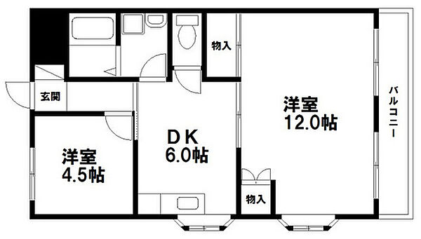 岡山県岡山市北区矢坂西町(賃貸マンション2DK・4階・53.00㎡)の写真 その2