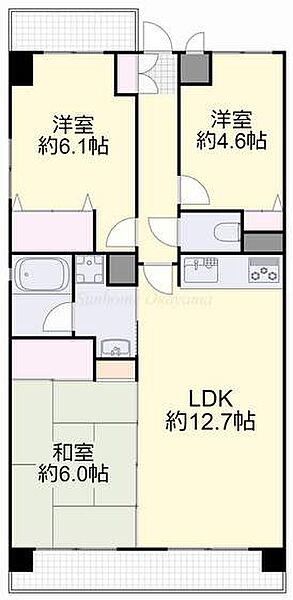 ル・サンク西市 ｜岡山県岡山市南区西市(賃貸マンション3LDK・2階・64.62㎡)の写真 その2