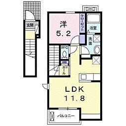 ヴィラ・大砂場A 2階1LDKの間取り