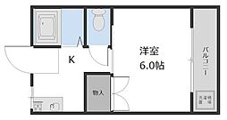 グリーンハイツ 2階1Kの間取り