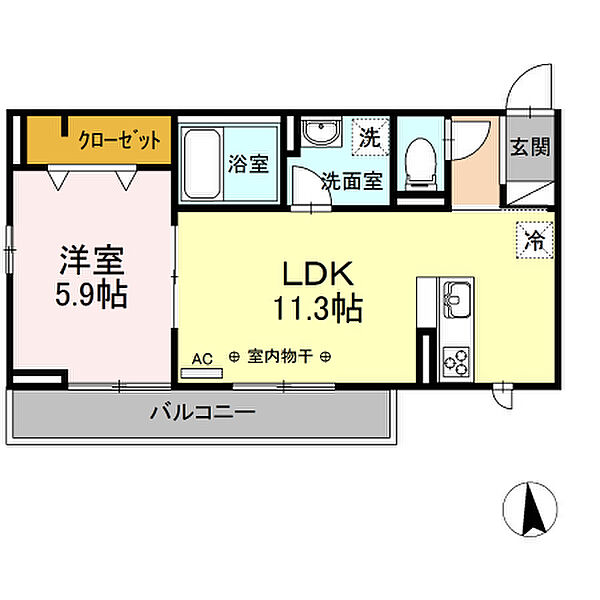 神奈川県海老名市国分北1丁目(賃貸アパート1LDK・3階・41.85㎡)の写真 その2