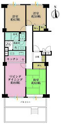 レック東多摩川スカイハイツ3号館 3LDKの間取図画像