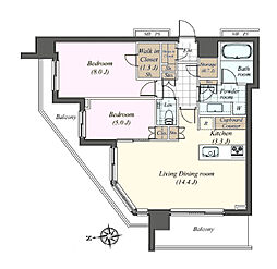 グランドメゾン白金の杜ザ・タワー 2LDKの間取図画像