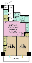 多摩川サンハイツ 2LDKの間取図画像