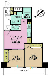グランドメゾン鶴見ノースウィング 2DKの間取図画像