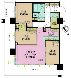 シティタワー新宿 3LDKの間取図画像