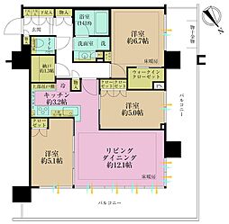 シティタワー新宿 3LDKの間取図画像