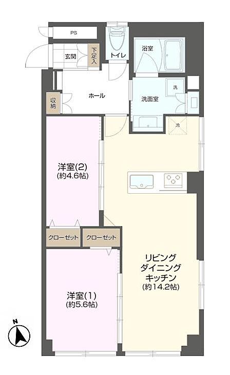 2LDK、専有面積61.56?