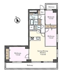 大森第3スカイハイツ 3LDKの間取図画像