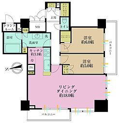 品川タワーフェイス 2LDKの間取図画像