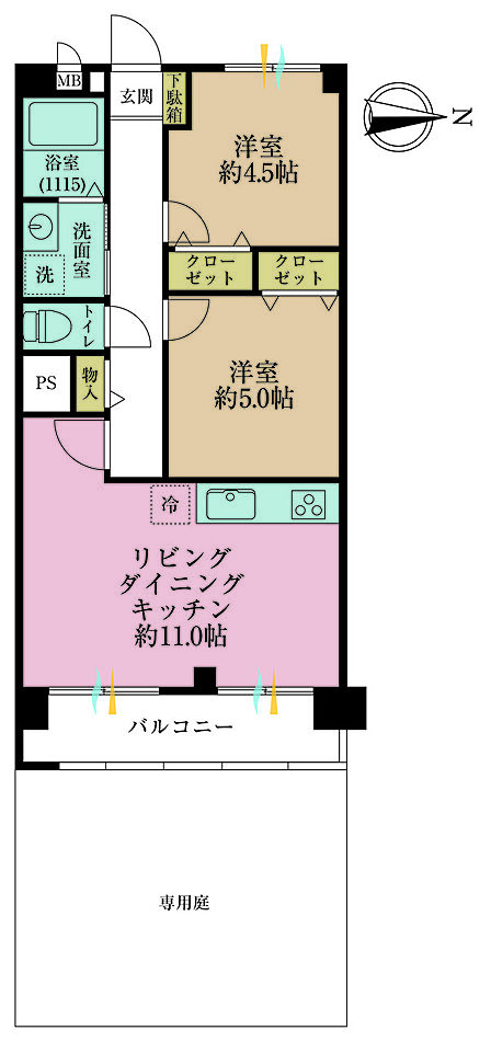 2LDK、専有面積52.52?
