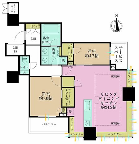 2LDK、専有面積83.84?、バルコニー面積5.29?