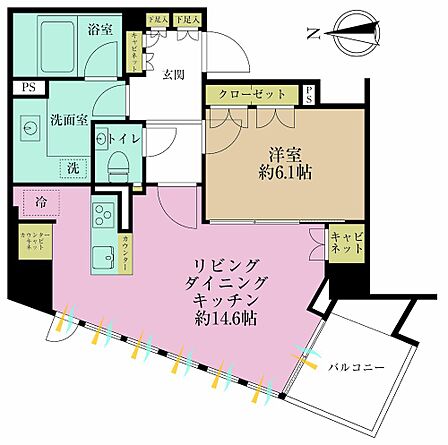 1LDK、専有面積56.23?、バルコニー面積5.75?