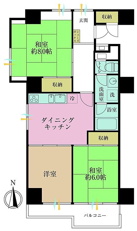 3DK、専有面積68.65?、バルコニー面積6.2?