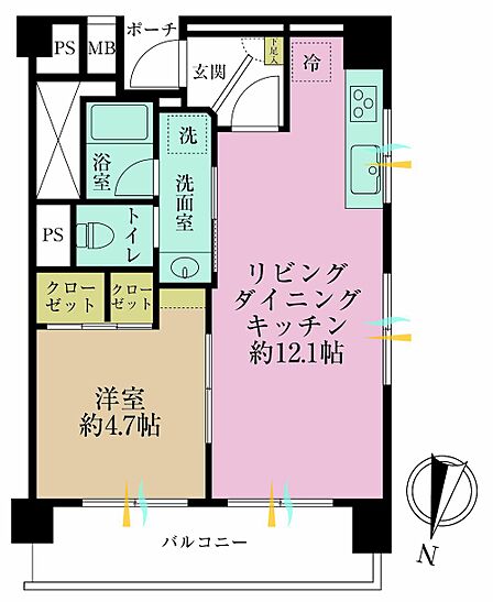 1LDK、専有面積37.78?