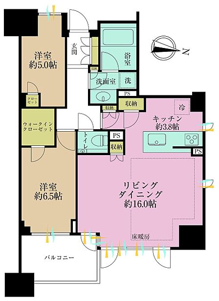 2LDK、専有面積70.05?、バルコニー面積7?