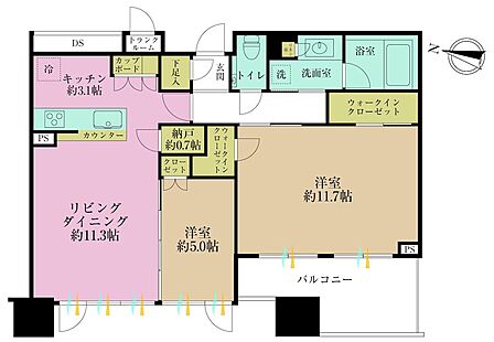 2LDK、専有面積70.45?、バルコニー面積8.33?