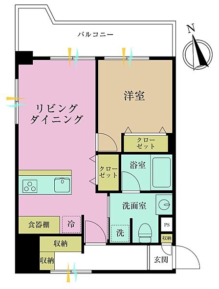 1LDK、専有面積43.54?、バルコニー面積8.17?