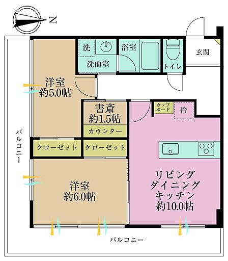2LDK+S、専有面積52.45?、バルコニー面積13.69?