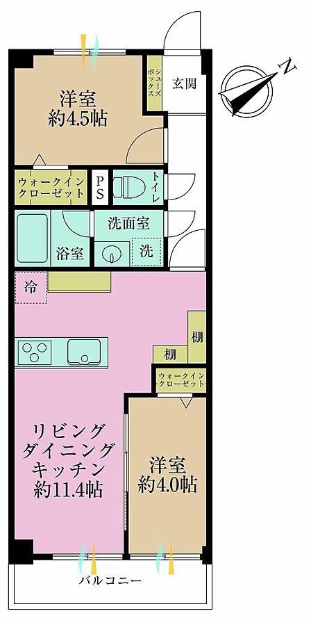 2LDK、専有面積47.43?、バルコニー面積5.85?