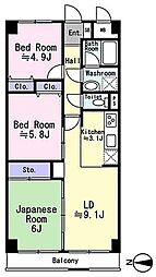 コスモ川口イーストヒルズ 3LDKの間取り