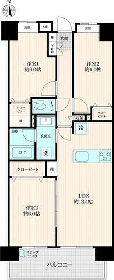 バルコニー南向きで陽当り良好な室内。ゆったり過ごせる3LDK、内装リフォーム歴のある綺麗なお部屋です。
