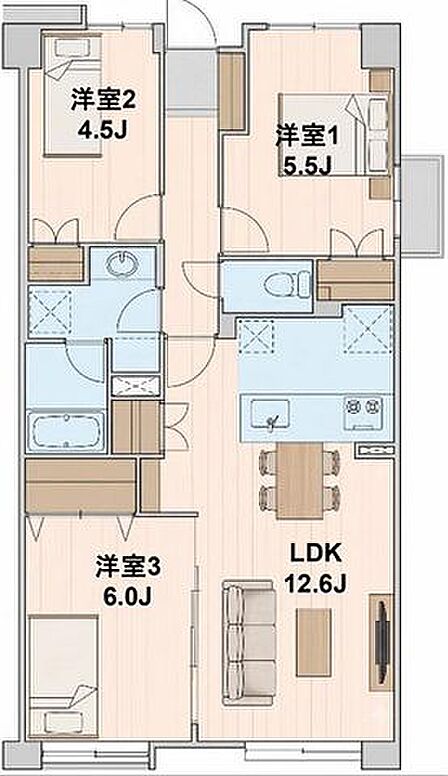 会話をしながらお料理が楽しめる人気の対面式キッチン。各所に収納を設けており荷物が多い方も安心です。