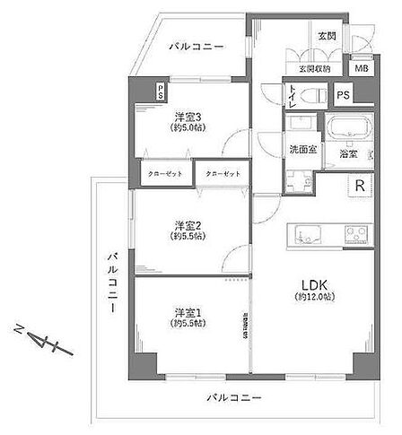 角部屋につき明るく風通しの良い室内。各所に収納を設けており荷物が多い方も安心です。