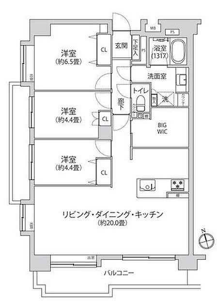 5階、陽当たりの良い南西角部屋。リフォーム済みの室内綺麗な3LDK+WIC付。リビングは約20.0帖の大空間です。