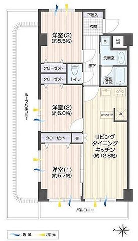 2面バルコニーで明るく風通しの良い室内。全居室収納完備で室内の荷物もすっきり片付きます。