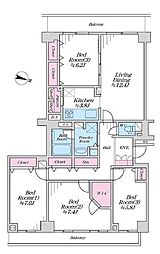 ヴィルヌーブ南越谷A棟 4LDKの間取図画像