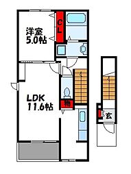 リバーサイドHiro I 2階1LDKの間取り