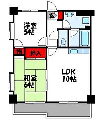 KステーションII篠栗 6階2LDKの間取り