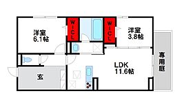 Pure Wind Garden A棟 2LDKの間取図画像